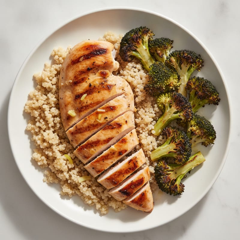 Grilled Chicken Breast with Quinoa and Roasted Broccoli