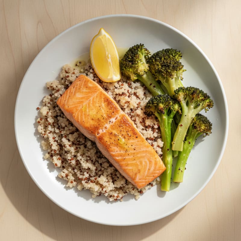 Seared Salmon with Roasted Broccoli and Quinoa