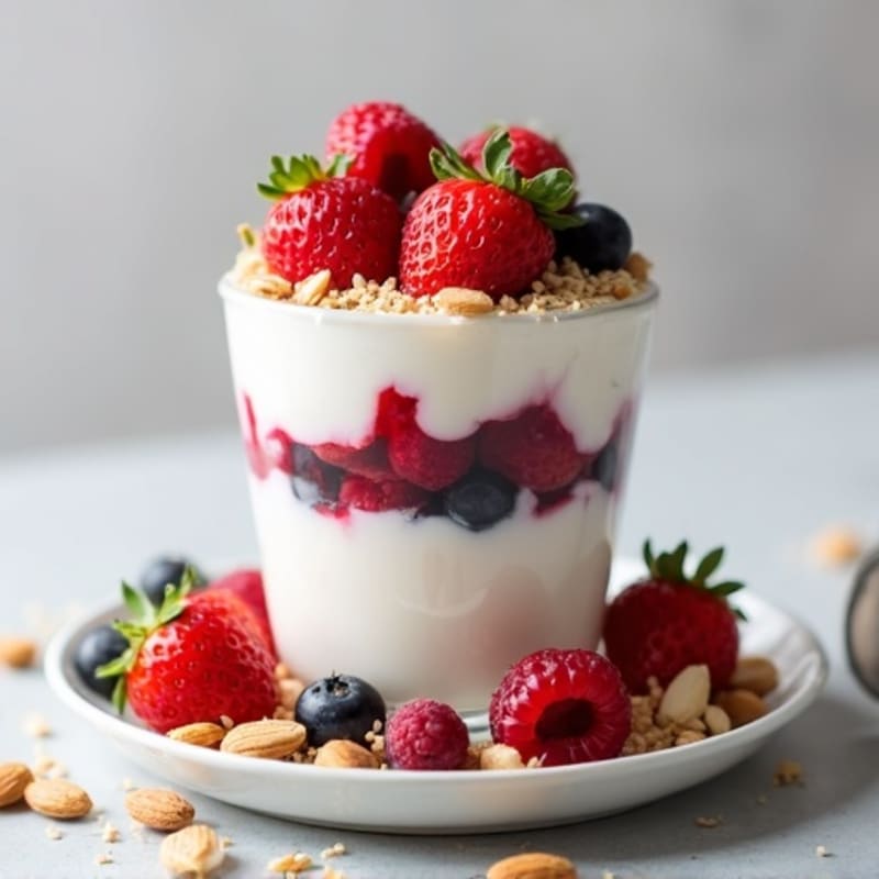 Greek Yogurt Protein Parfait with Mixed Berries and Almonds