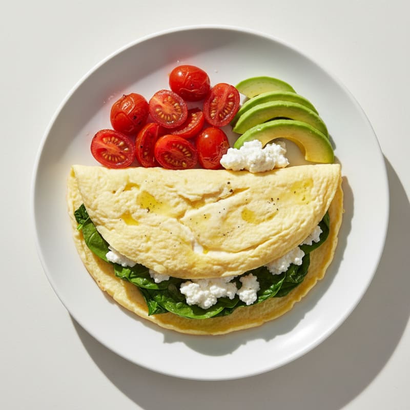 Egg White Spinach Omelette with Cottage Cheese and Cherry Tomatoes