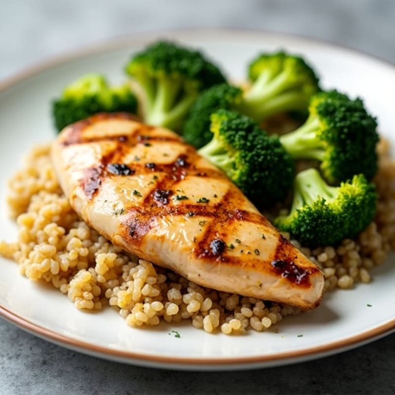 Grilled Chicken Breast with Quinoa and Roasted Broccoli