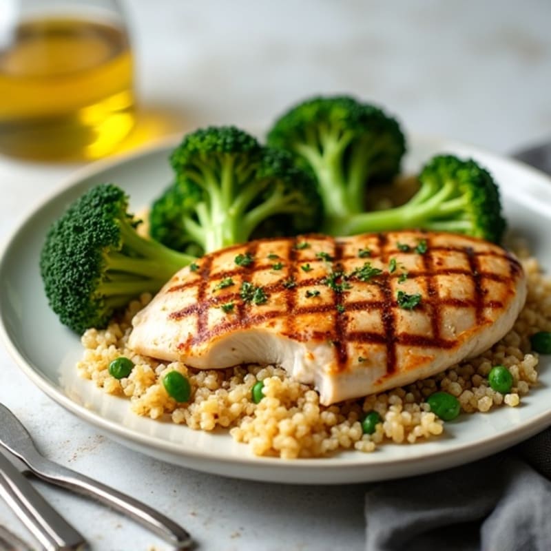 Grilled Chicken Breast with Quinoa and Roasted Broccoli