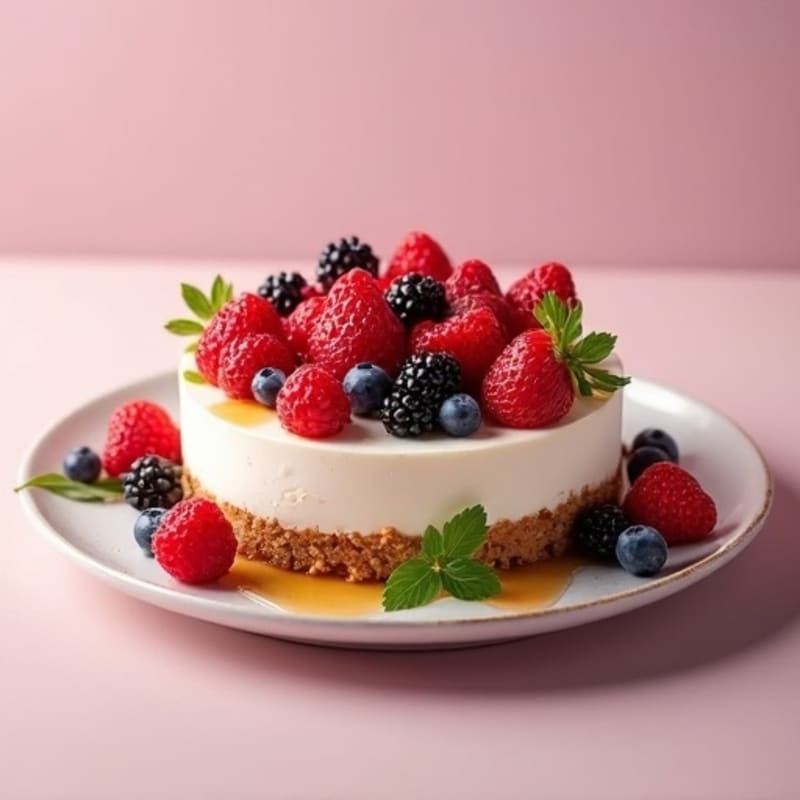 Greek Yogurt Protein Cheesecake with Mixed Berries