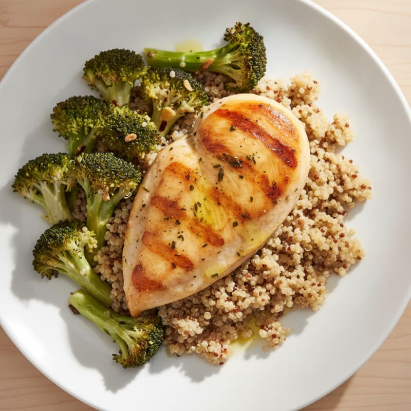 Grilled Chicken Breast with Quinoa and Roasted Broccoli
