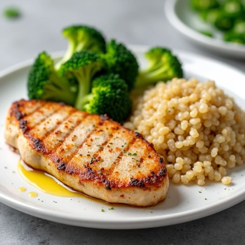 Seared Turkey Breast with Steamed Broccoli and Quinoa