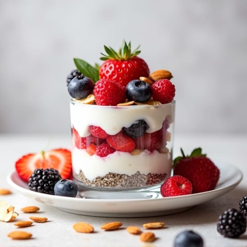 Greek Yogurt Protein Parfait with Mixed Berries and Almonds
