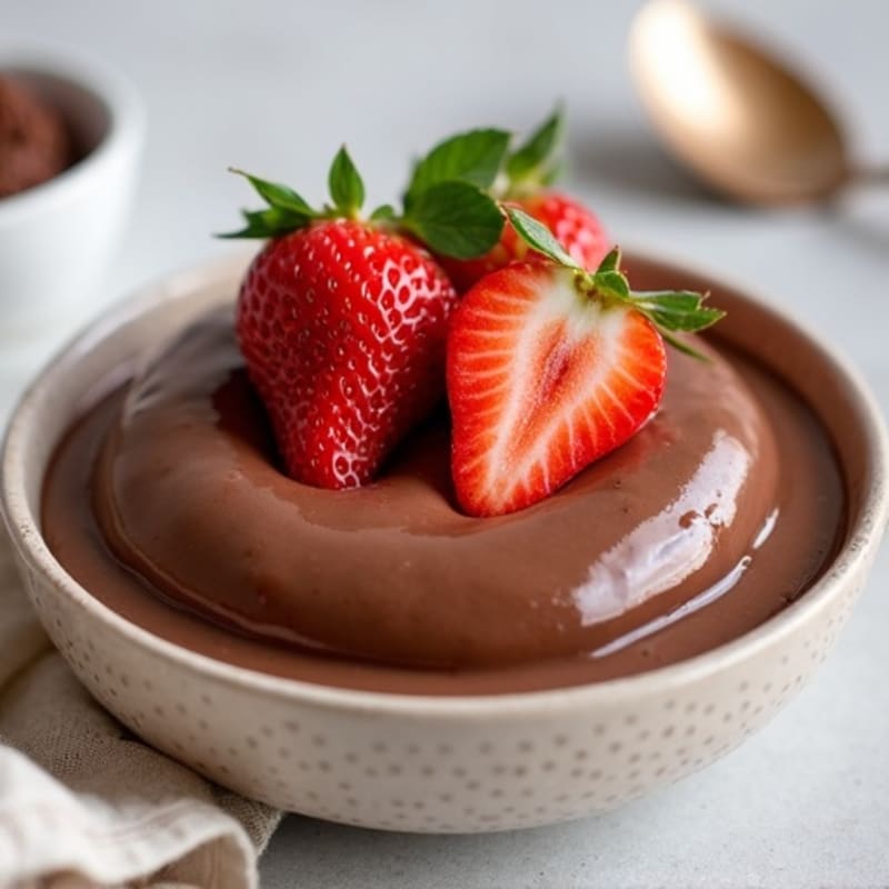 Silky Chocolate Protein Pudding with Sliced Strawberries
