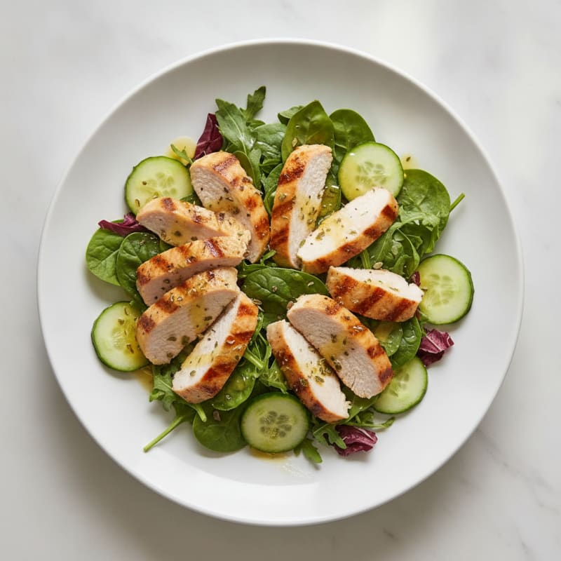 Grilled Turkey Breast Salad with Cucumber and Mixed Greens