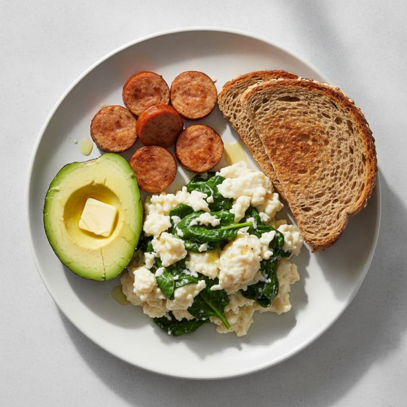 Egg White Spinach Scramble with Turkey Sausage