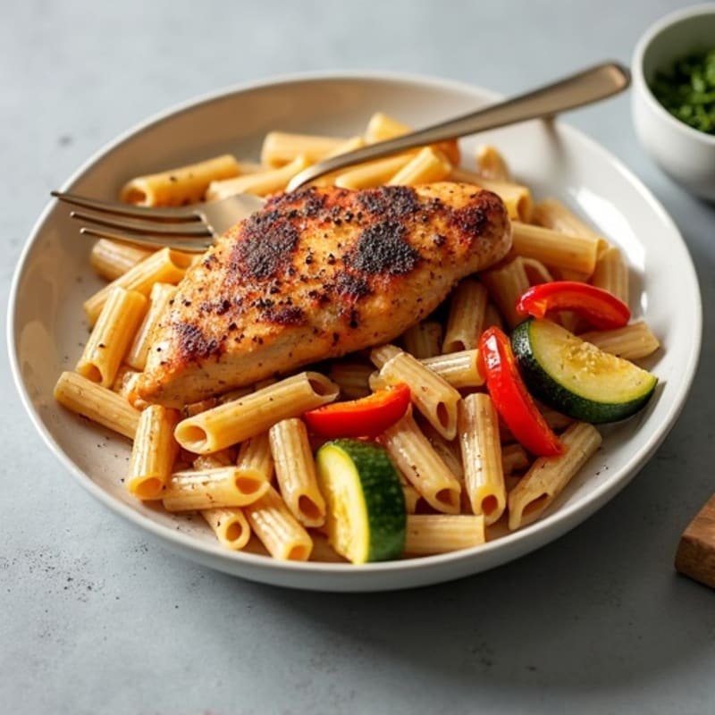 Spicy Cajun Chicken with Creamy Whole Wheat Pasta and Roasted Vegetables