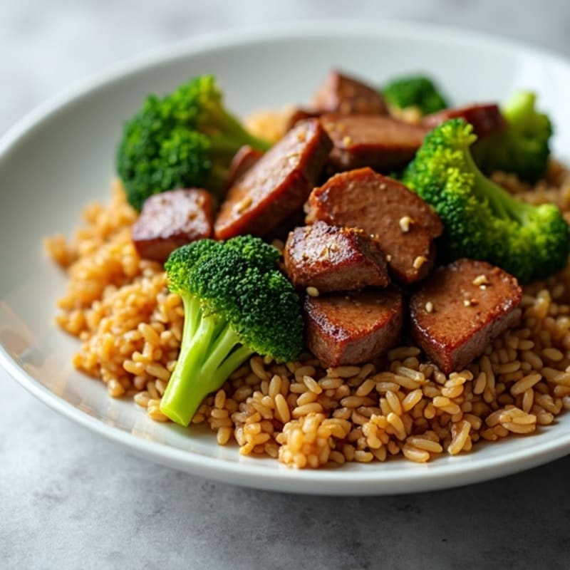 Lean Beef and Crispy Broccoli Stir-Fry with Brown Rice