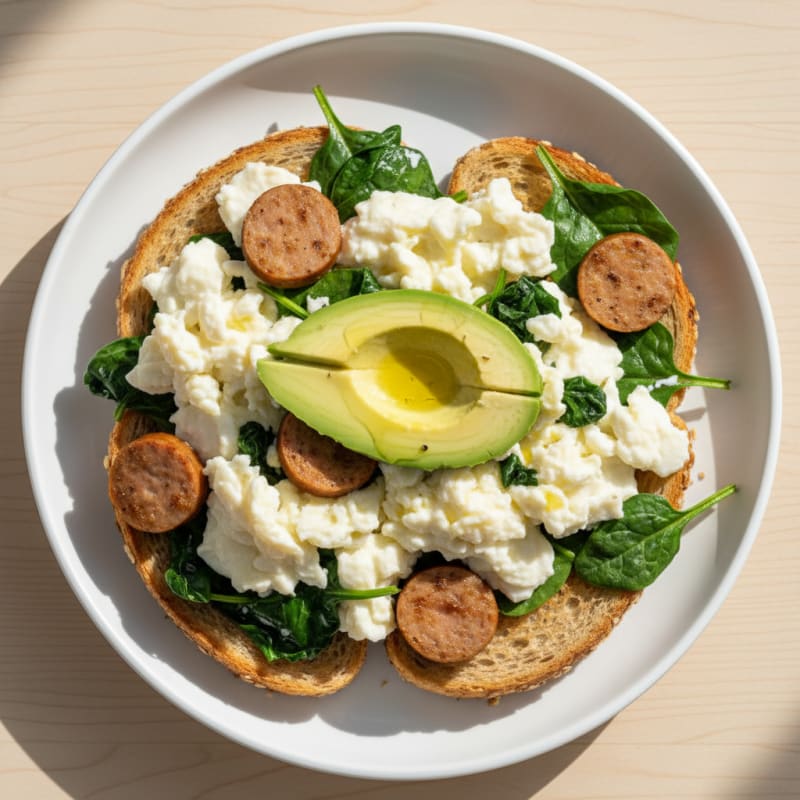 Egg White and Spinach Scramble with Turkey Sausage