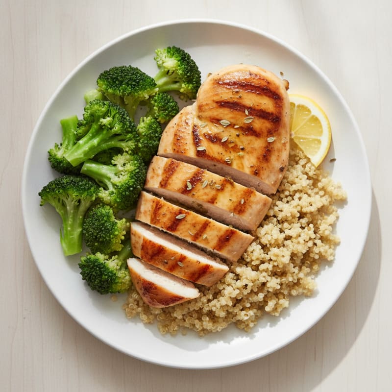 Grilled Chicken Breast with Quinoa and Steamed Broccoli