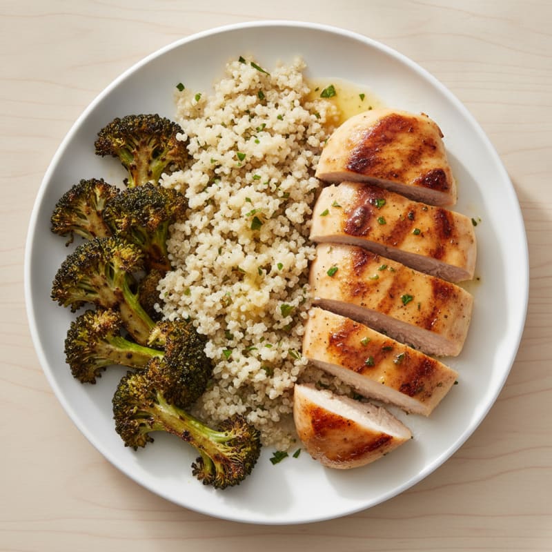 Grilled Chicken Breast with Quinoa and Roasted Broccoli