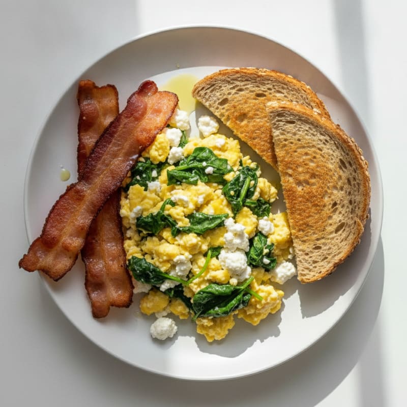 Cottage Cheese Scramble with Spinach and Turkey Bacon