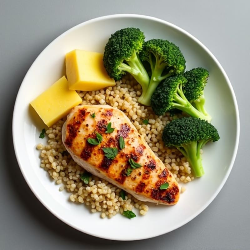 Grilled Chicken Breast with Roasted Broccoli, Quinoa & Pineapple
