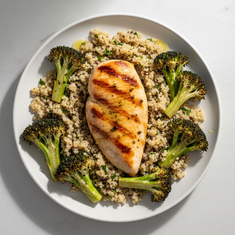 Grilled Chicken Breast with Roasted Broccoli and Quinoa