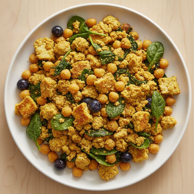 Silky Tofu Scramble with Sautéed Spinach and Chickpeas