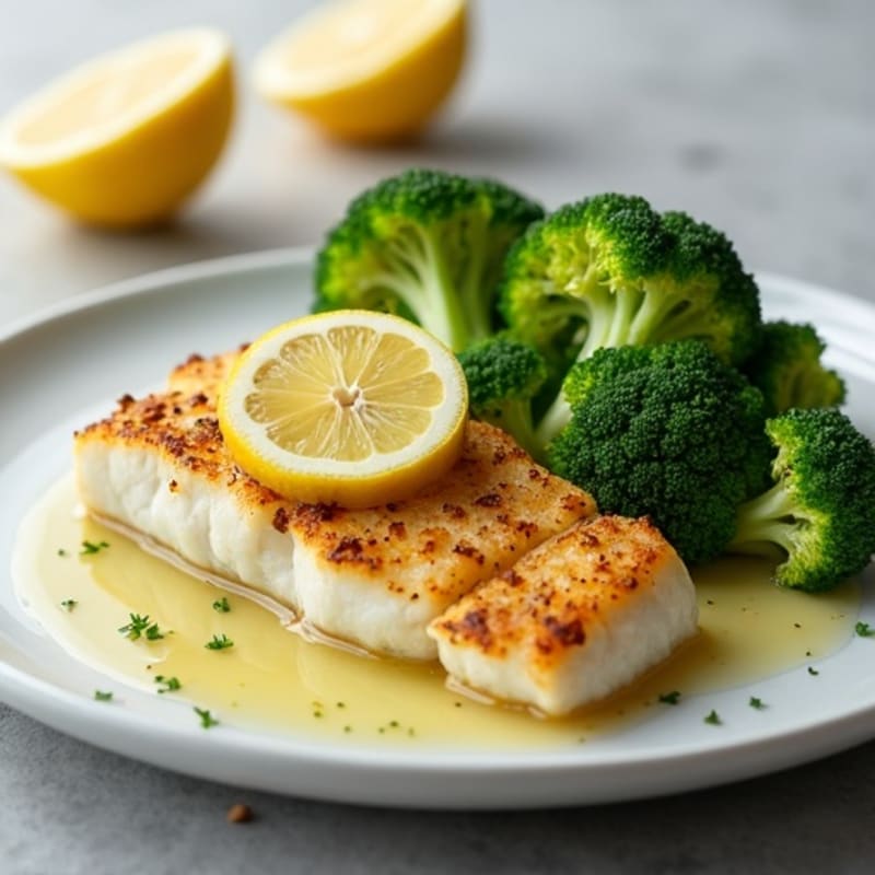 Baked Cod with Steamed Broccoli and Lemon