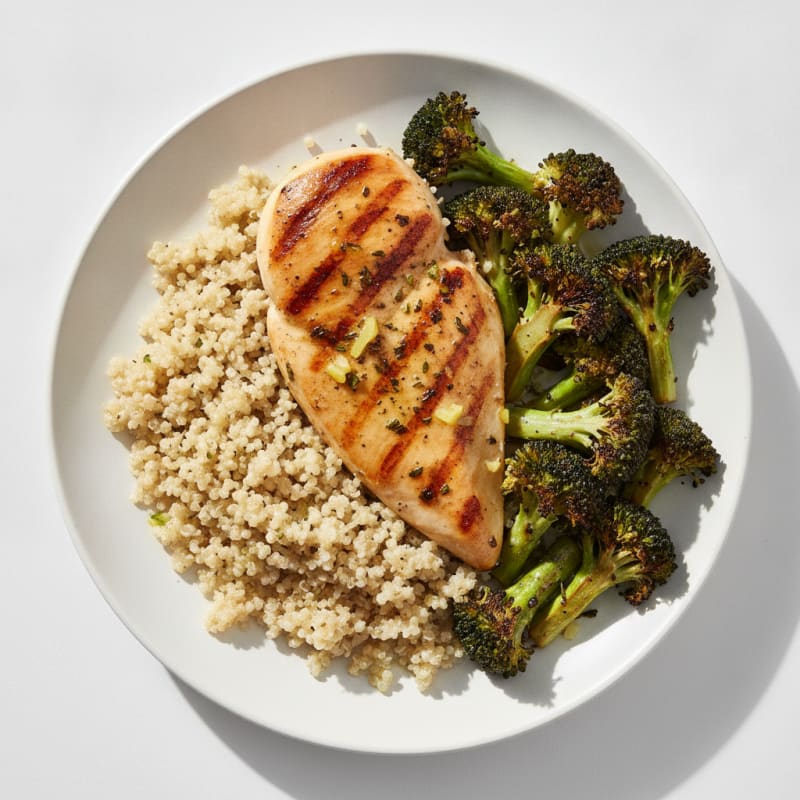Grilled Chicken Breast with Quinoa and Roasted Broccoli
