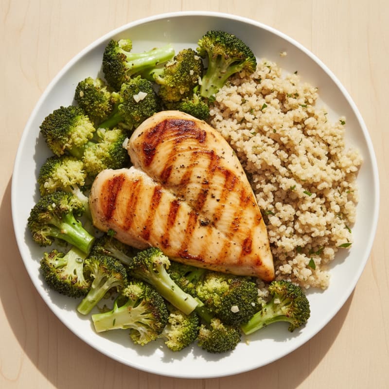 Grilled Chicken Breast with Quinoa and Roasted Broccoli