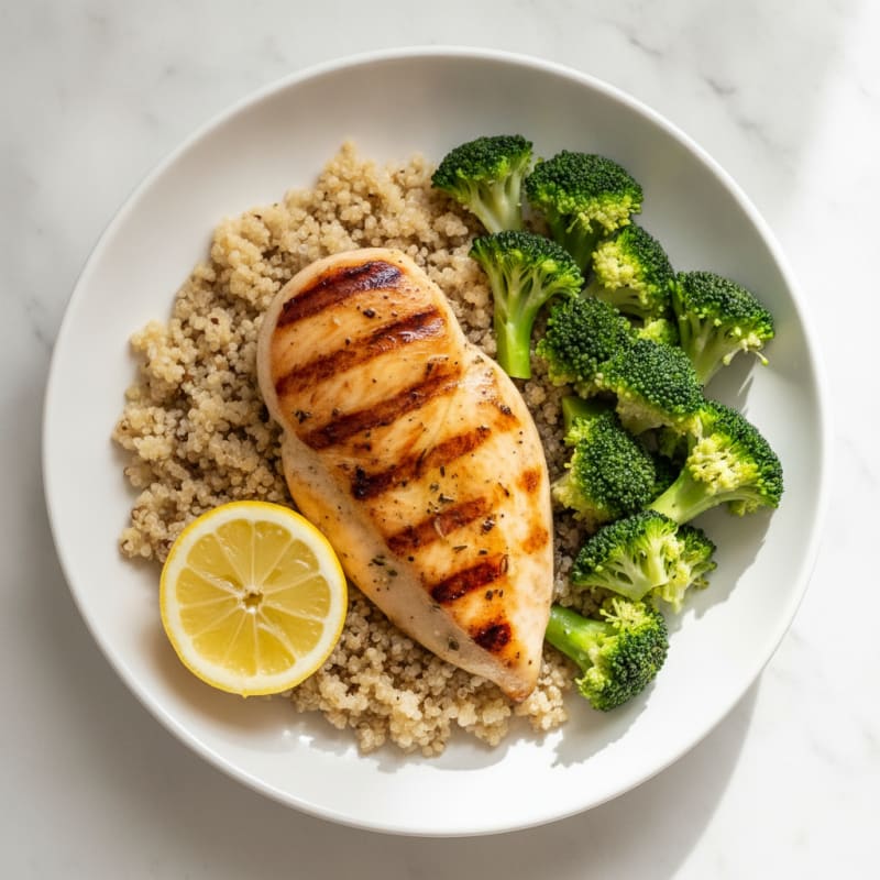 Grilled Chicken Breast with Quinoa and Steamed Broccoli
