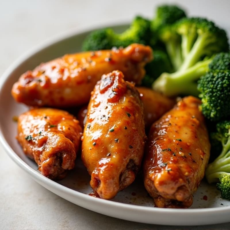 Crispy Baked Honey Garlic Chicken Wings with Roasted Broccoli