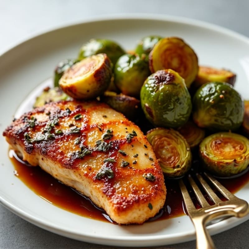 Crispy Pan-Seared Chicken with Balsamic Glazed Brussels Sprouts