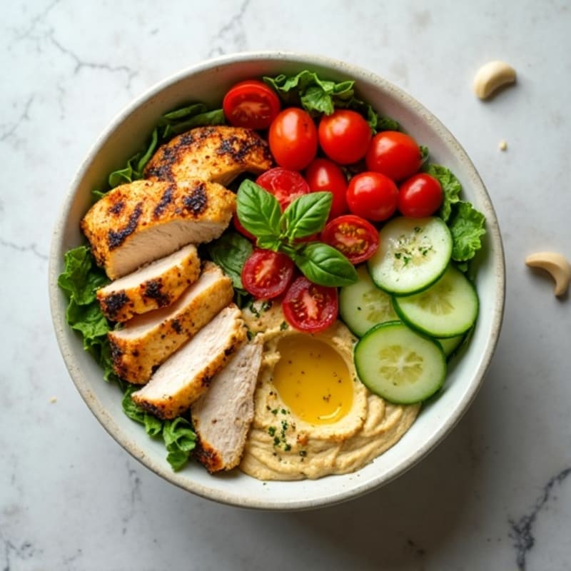 Roasted Garlic Hummus Bowl with Fresh Vegetables