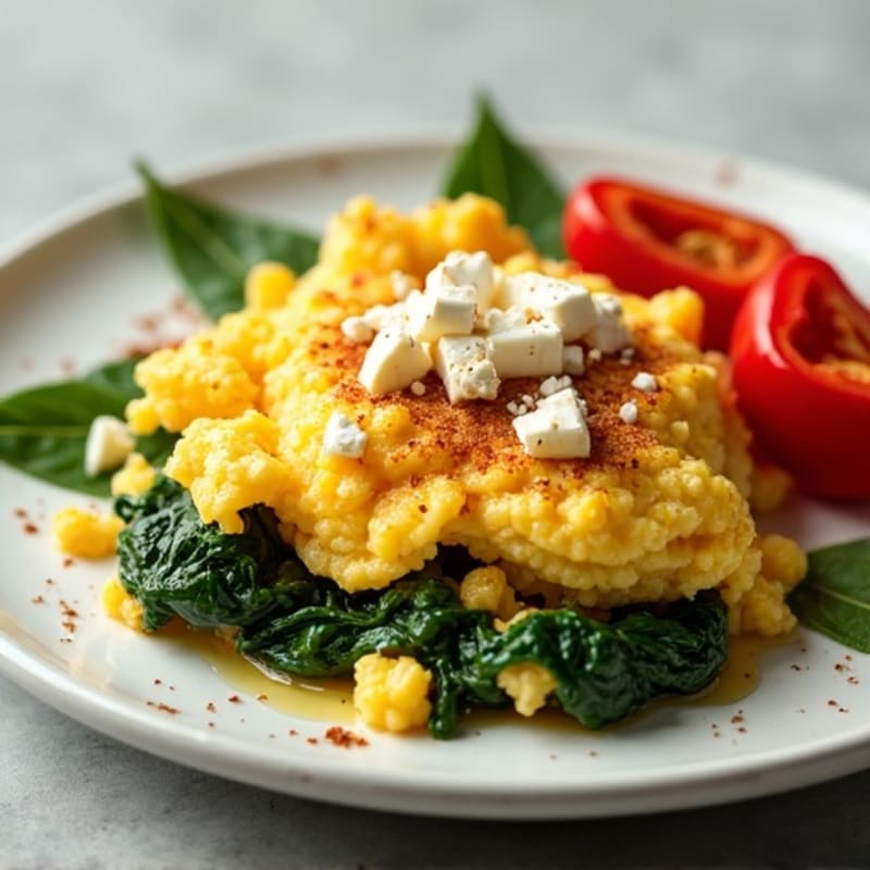 Fluffy Mediterranean Scrambled Eggs with Spinach and Peppers