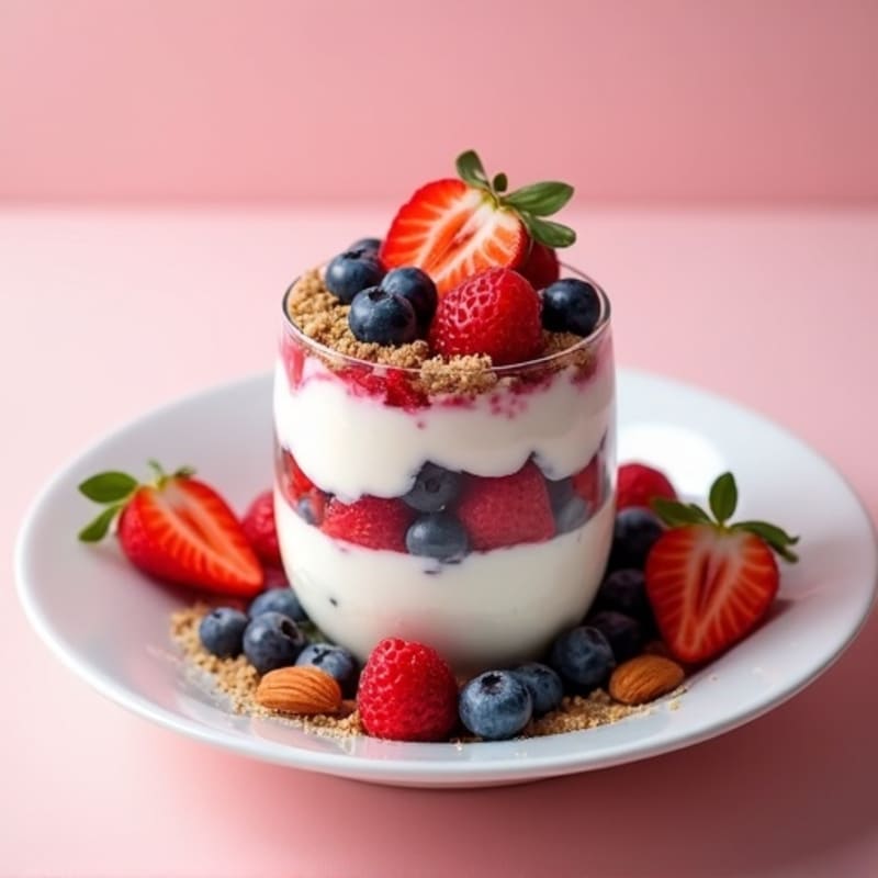Greek Yogurt Protein Parfait with Mixed Berries and Almonds
