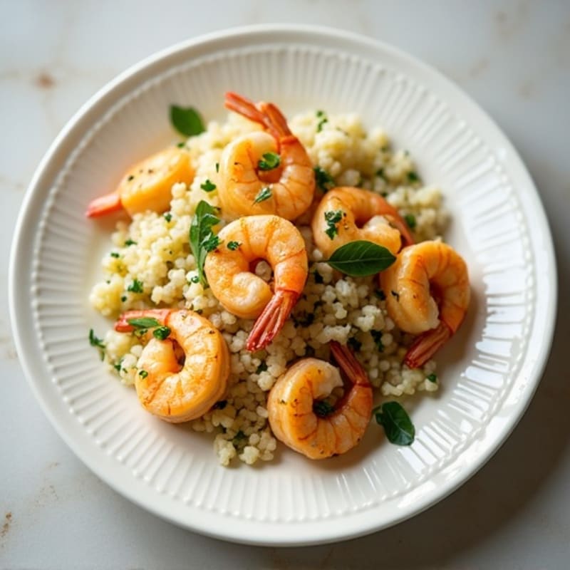 Lemon-Garlic Pan Seared Prawns with Herb Cauliflower Rice