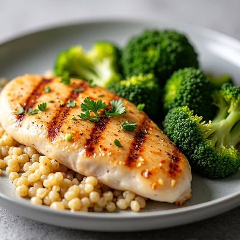 Grilled Chicken Breast with Quinoa and Roasted Broccoli