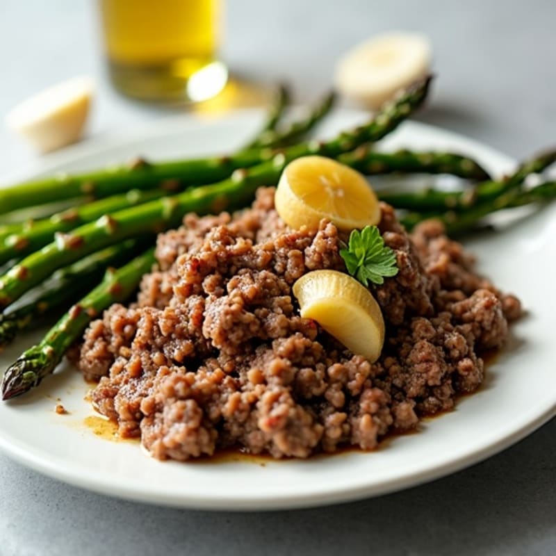 Lean Ground Beef and Roasted Asparagus with Garlic