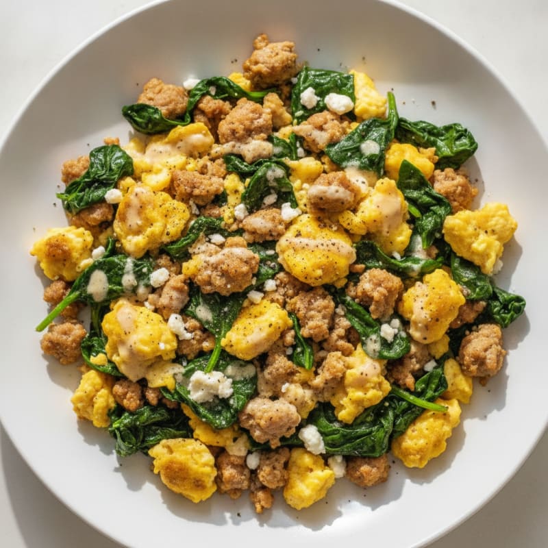 Sausage and Egg Scramble with Spinach