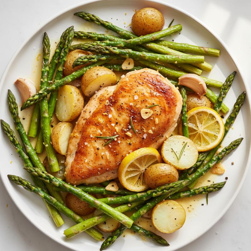 Tender Lemon-Herb Roasted Chicken and Asparagus