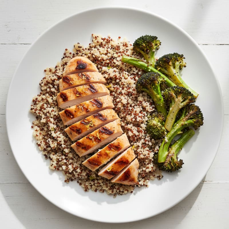 Grilled Chicken Breast with Quinoa and Roasted Broccoli