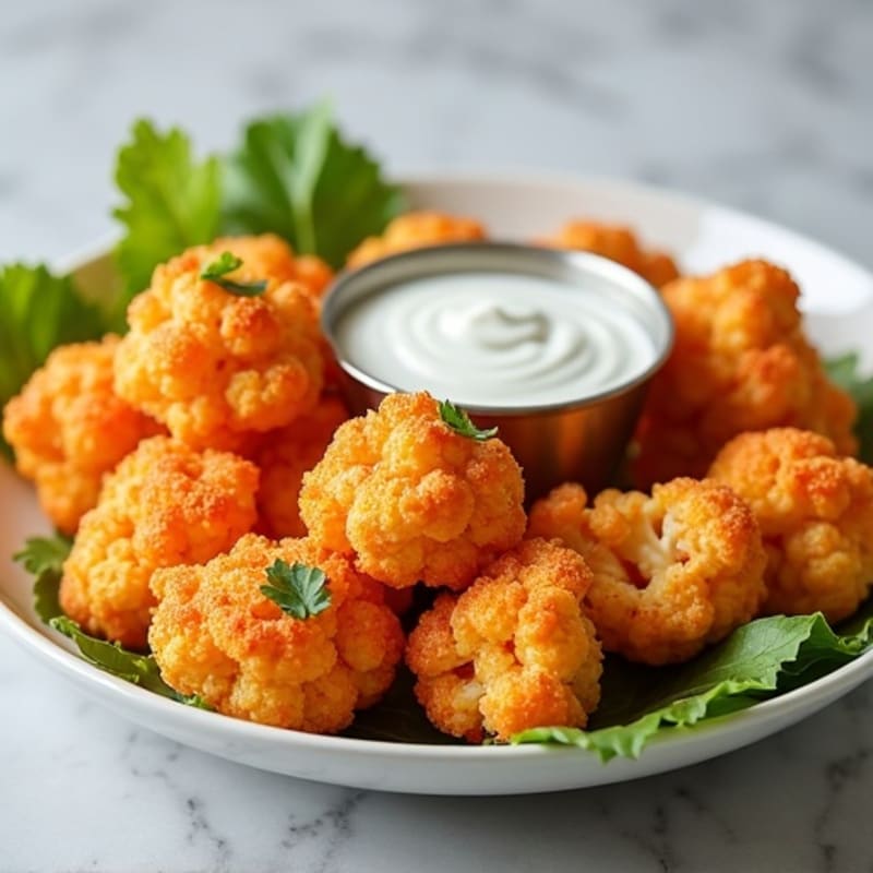 Crispy Buffalo Cauliflower with Ranch Drizzle