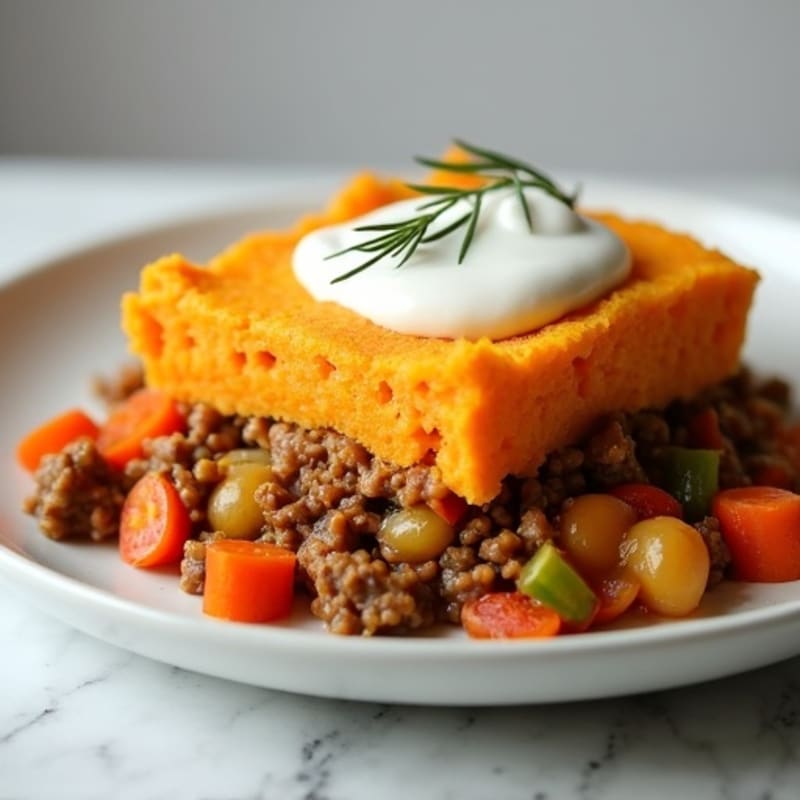 Lean Ground Turkey Shepherd's Pie with Creamy Sweet Potato Topping