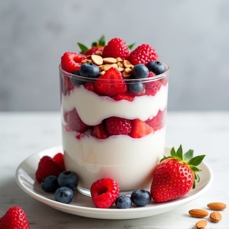 Greek Yogurt Protein Parfait with Mixed Berries and Almonds