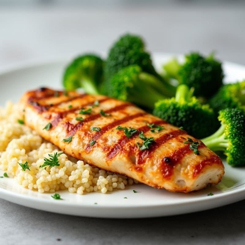Grilled Chicken Breast with Steamed Broccoli and Quinoa