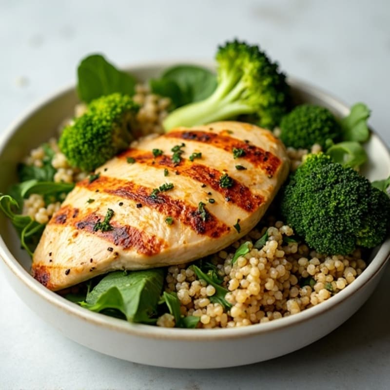Grilled Chicken and Quinoa Salad with Roasted Broccoli