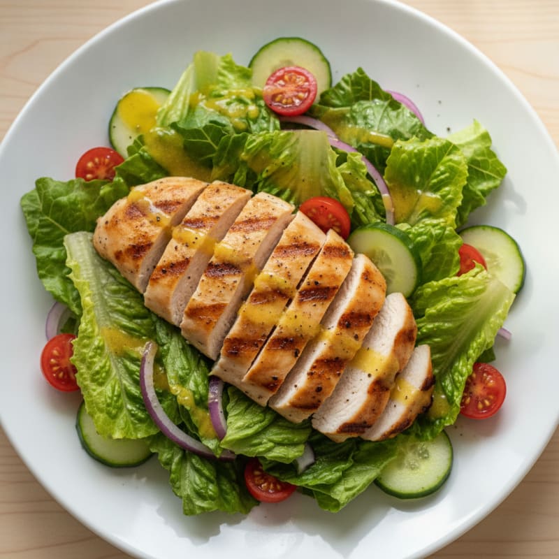 Grilled Chicken Breast Salad with Crisp Romaine and Lemon Vinaigrette