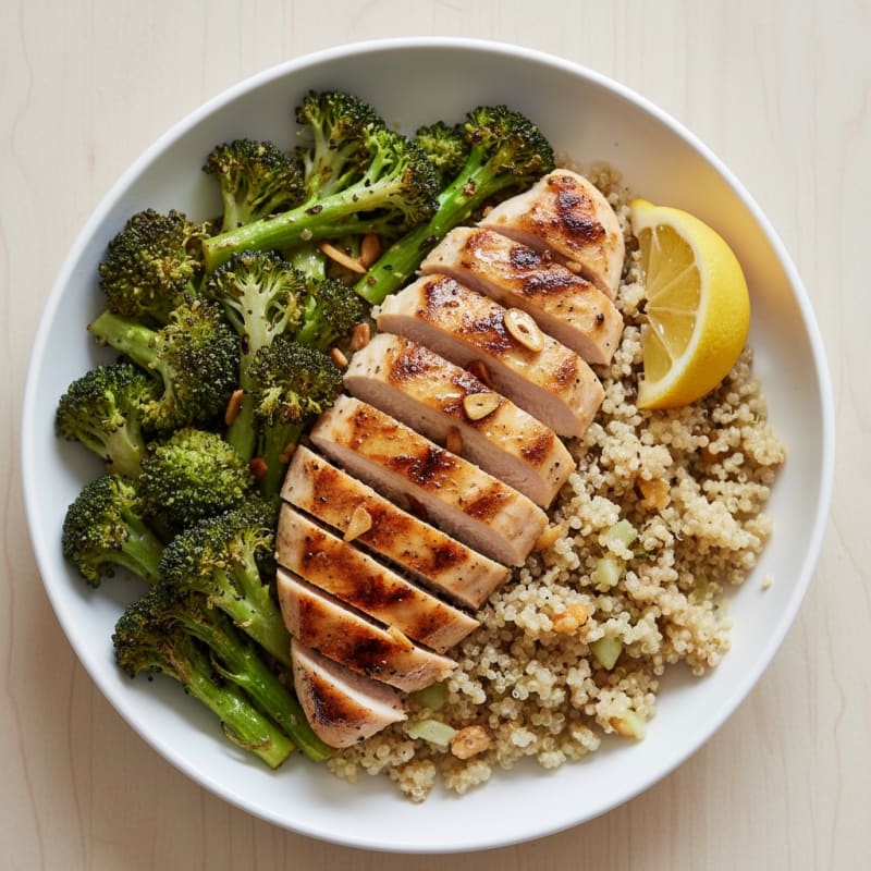Grilled Chicken Breast with Quinoa and Roasted Broccoli