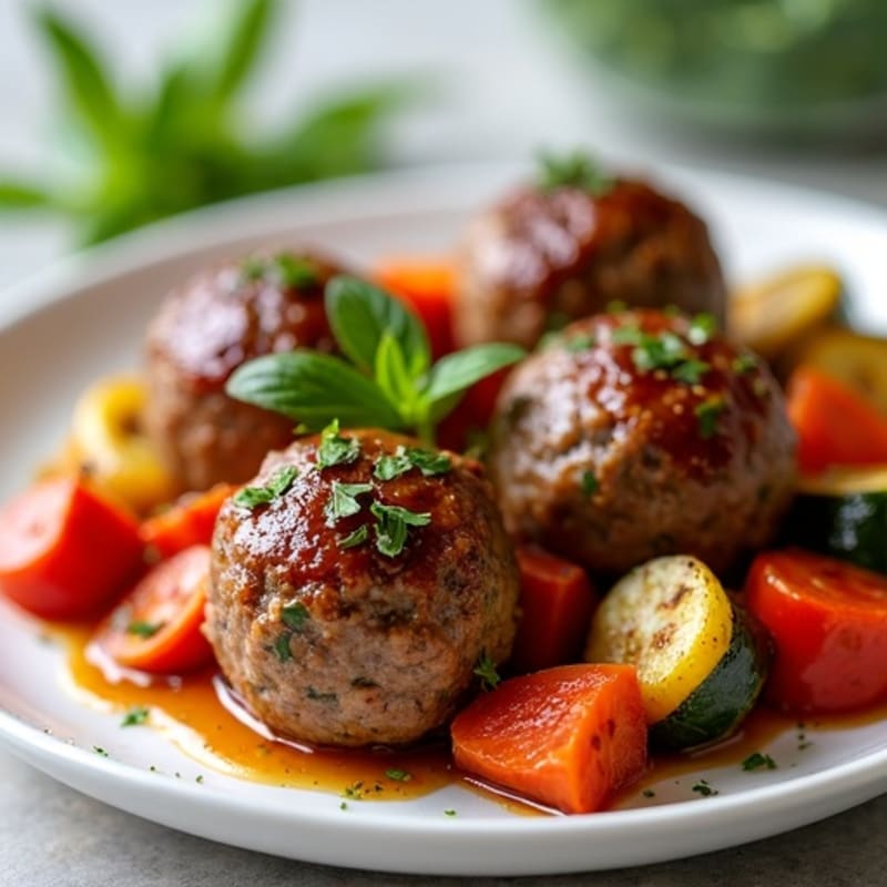 Herb-Seasoned Lean Beef Meatballs with Roasted Vegetables