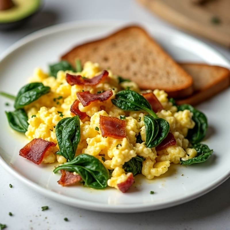 Cottage Cheese Scramble with Spinach and Turkey Bacon