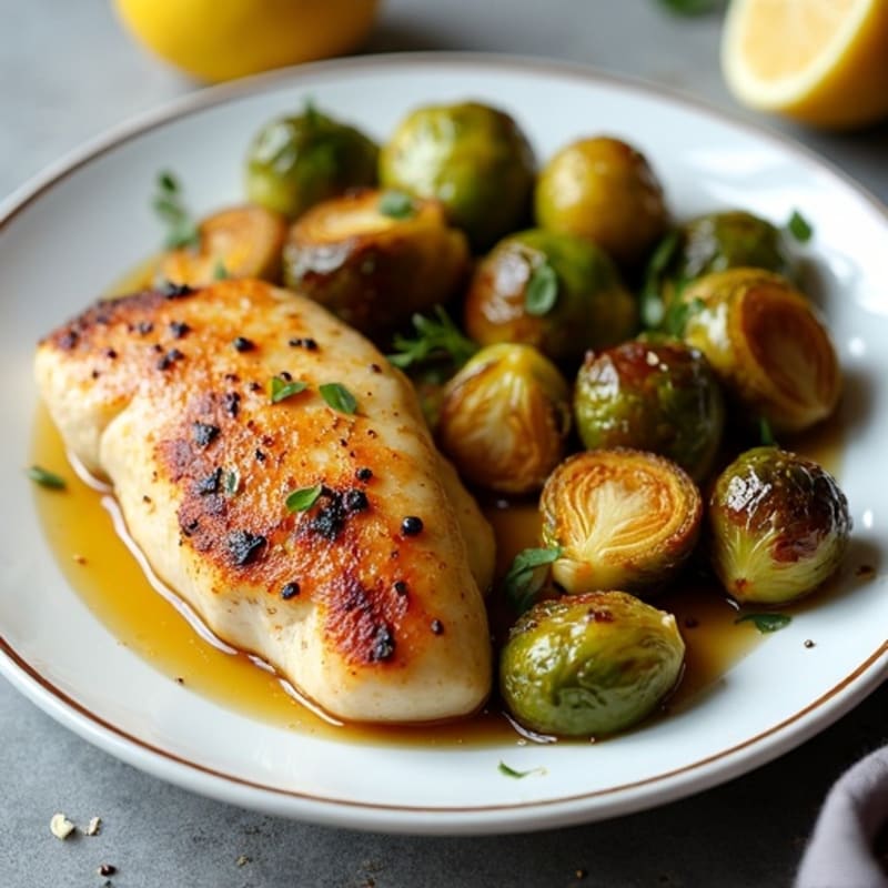 Sheet Pan Roasted Chicken and Crispy Brussels Sprouts with Garlic Lemon