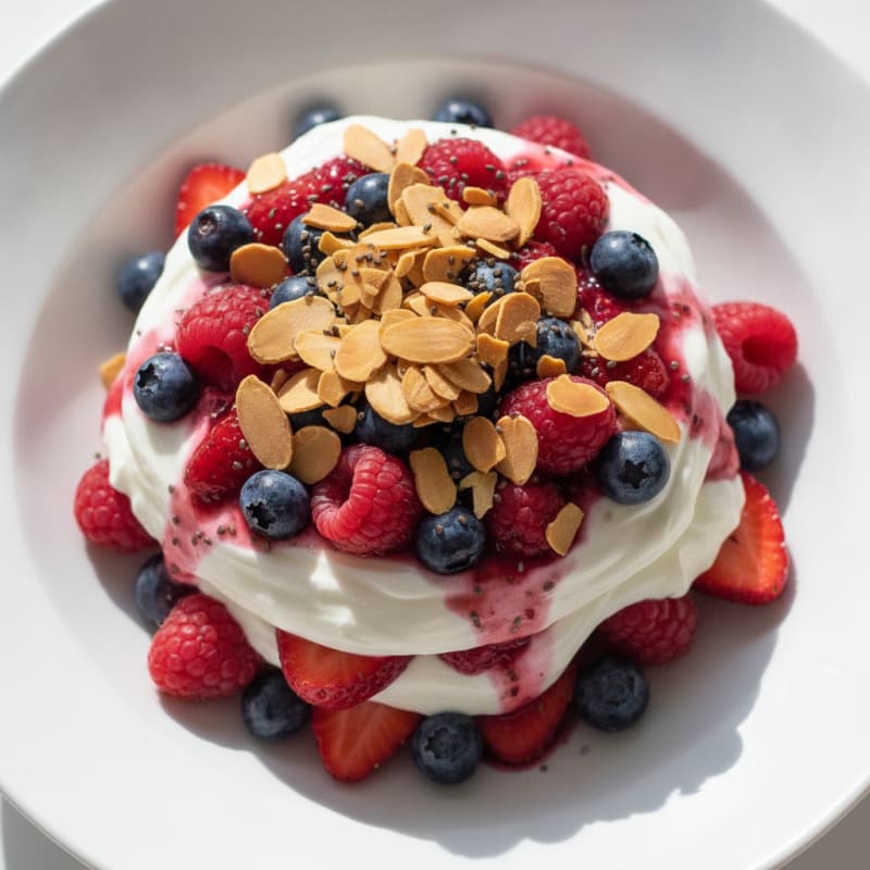 Greek Yogurt Protein Parfait with Mixed Berries and Almonds