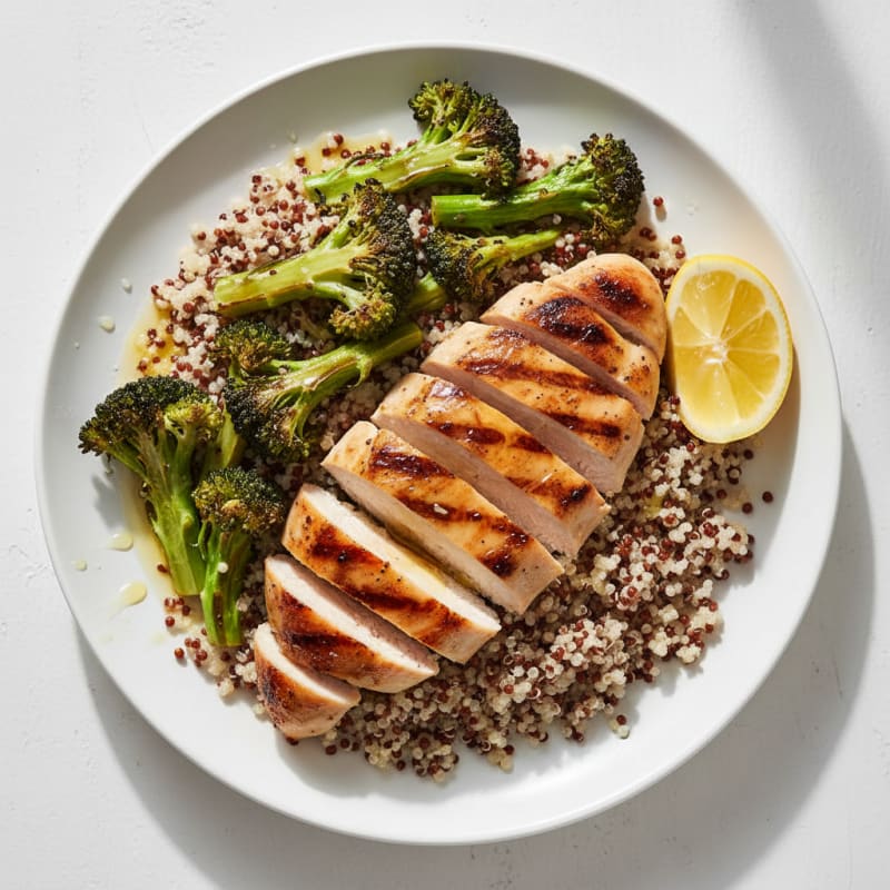 Grilled Chicken Breast with Quinoa and Roasted Broccoli