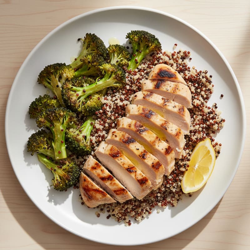 Grilled Chicken Breast with Quinoa and Roasted Broccoli